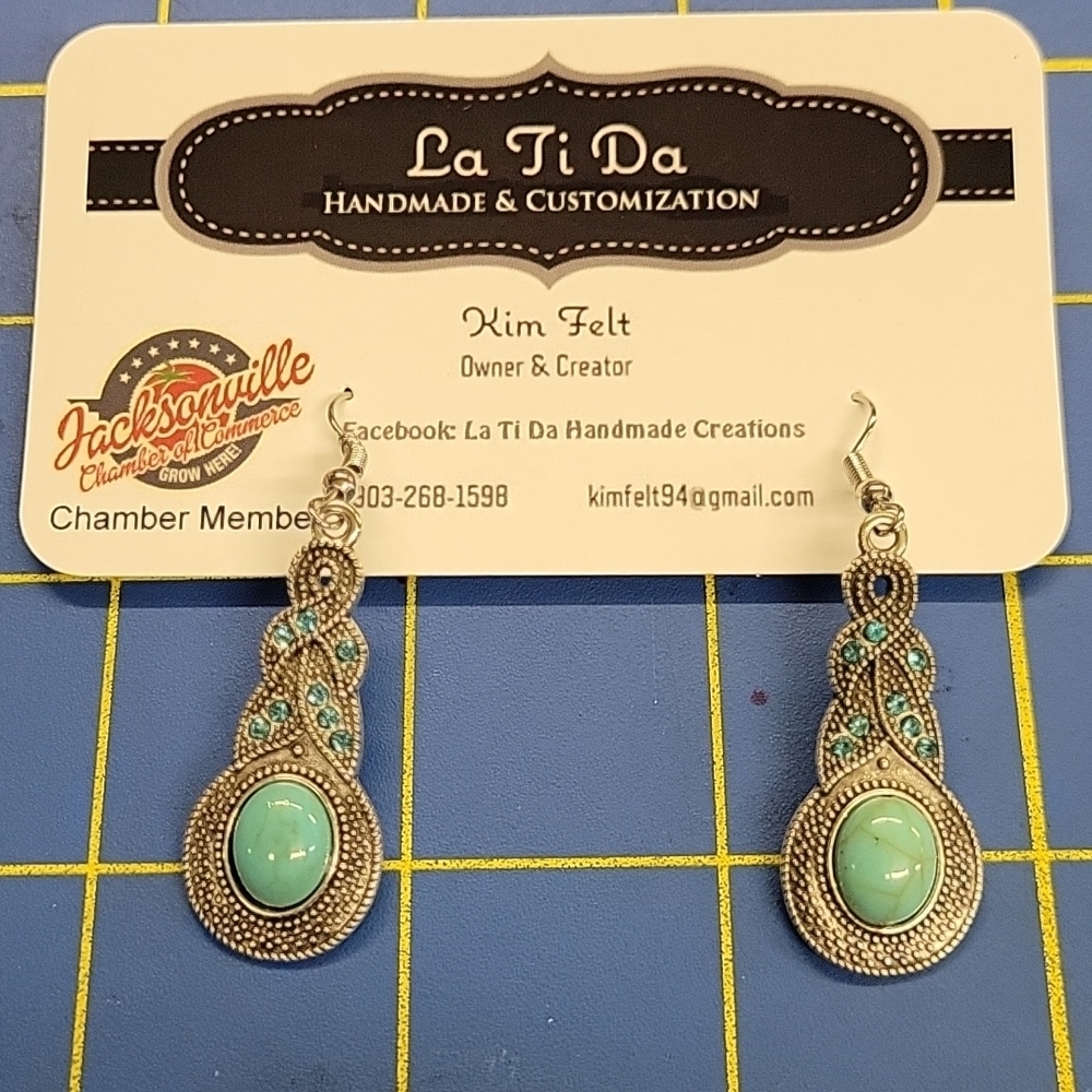 Silver Tone Dangle Earrings Turquoise